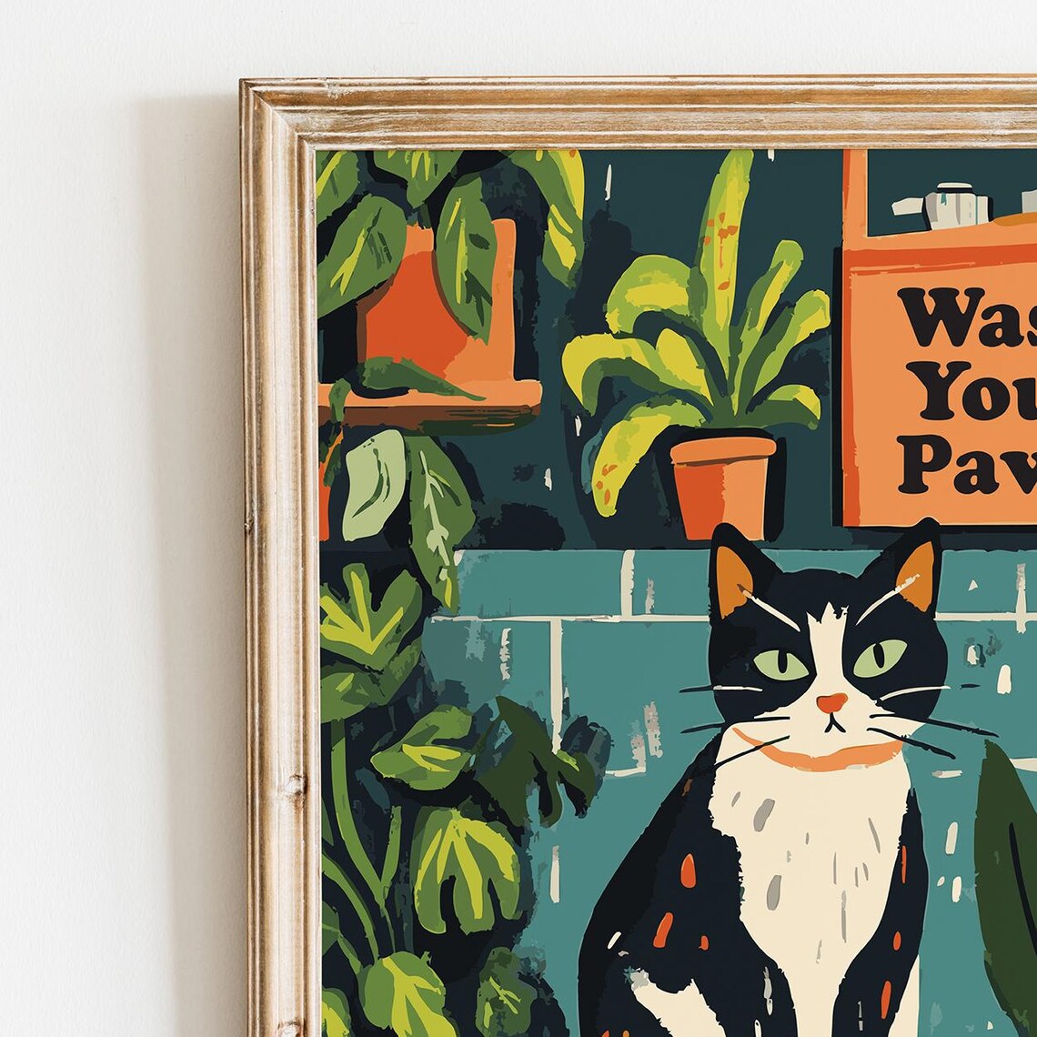 Funny Wash Your Paws Cat on Toilet Maximalist Bathroom Poster - Image 2