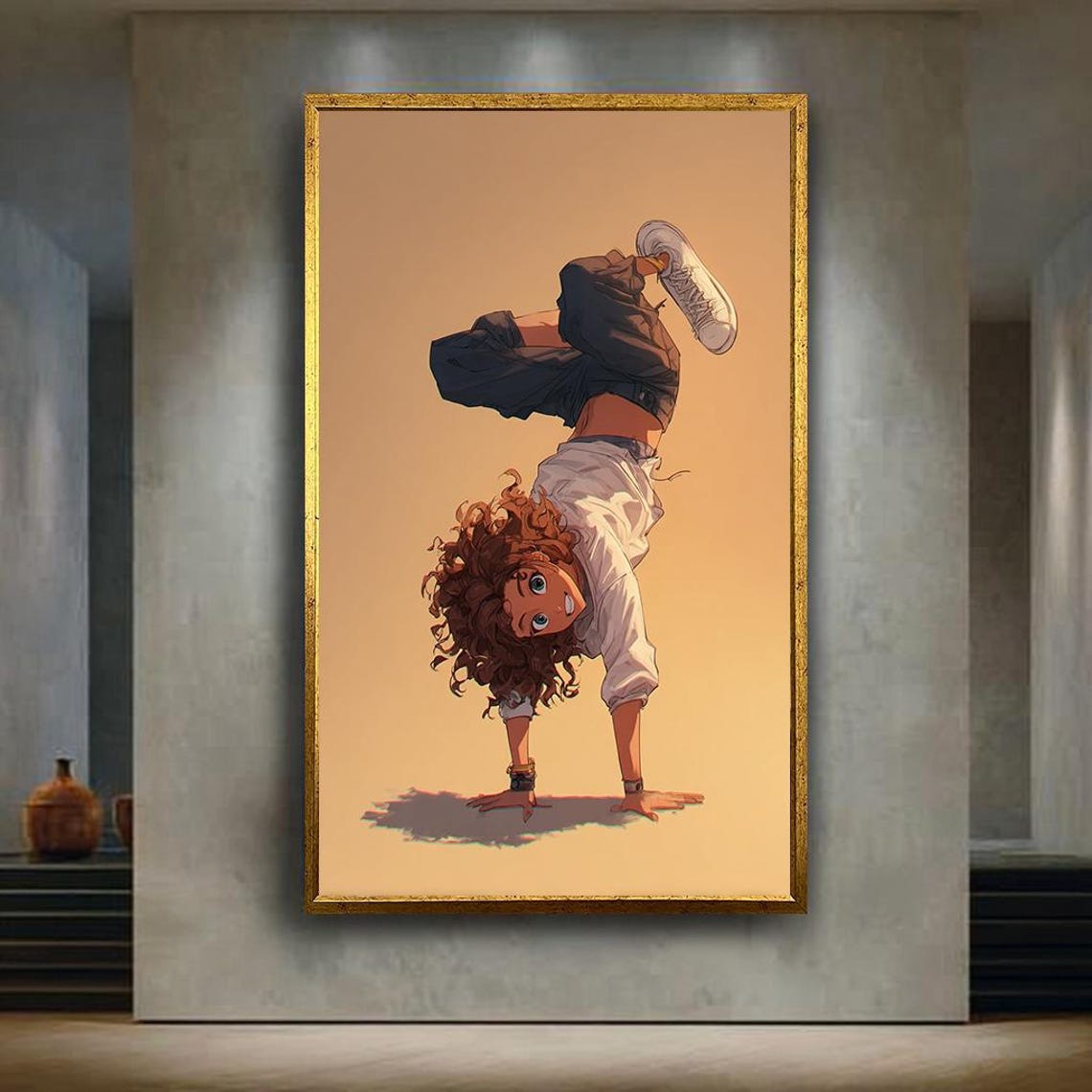 Anime Girl Handstand Canvas Wall Art Energetic Curly Haired Character In Dynamic Pose For Kids Room Or Lover Decor