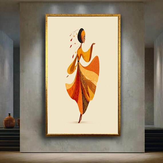 Elegant African Woman Vibrant Orange Tribal Dancer Art Print