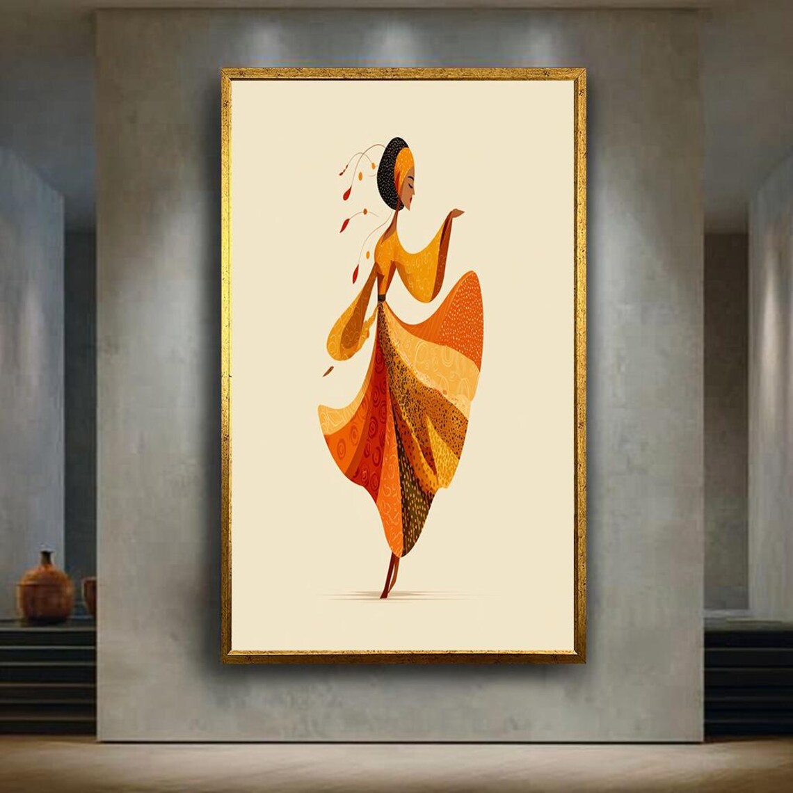 Elegant African Woman Vibrant Orange Tribal Dancer Art Print