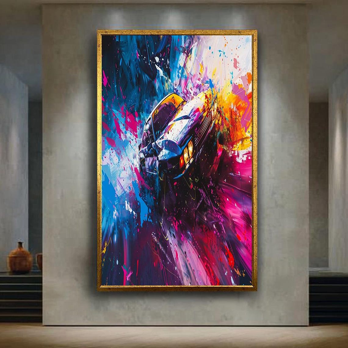 Colorful Abstract Racing Car Paint Splash Explosion Art Poster