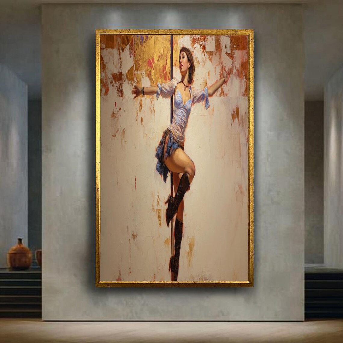 Pole Dancer Pinup Oil Painting Rustic Country Western Burlesque Art Poster