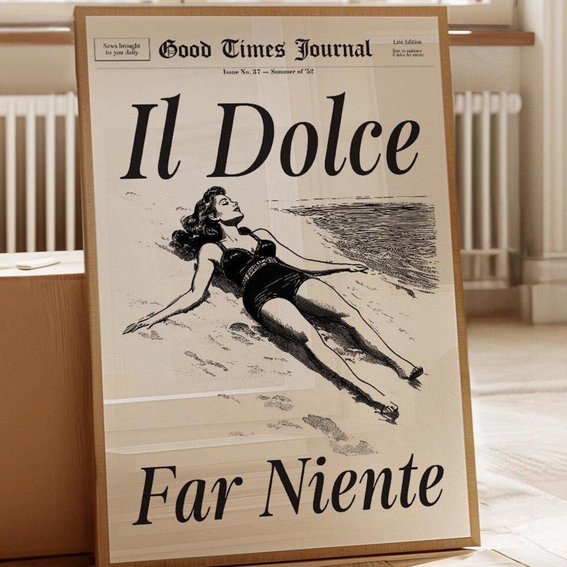 Il Dolce Far Niente Vintage Beach Swimsuit Pinup Newspaper Style Poster