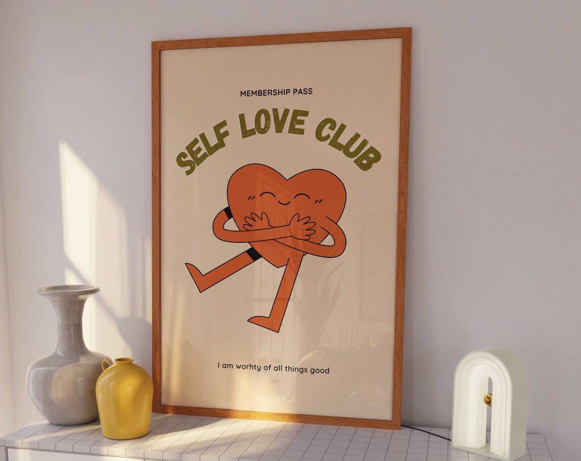 Self Love Club Affirmation Poster, Retro Aesthetic