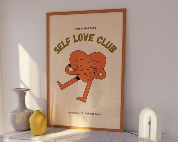 Self Love Club Affirmation Poster, Retro Aesthetic