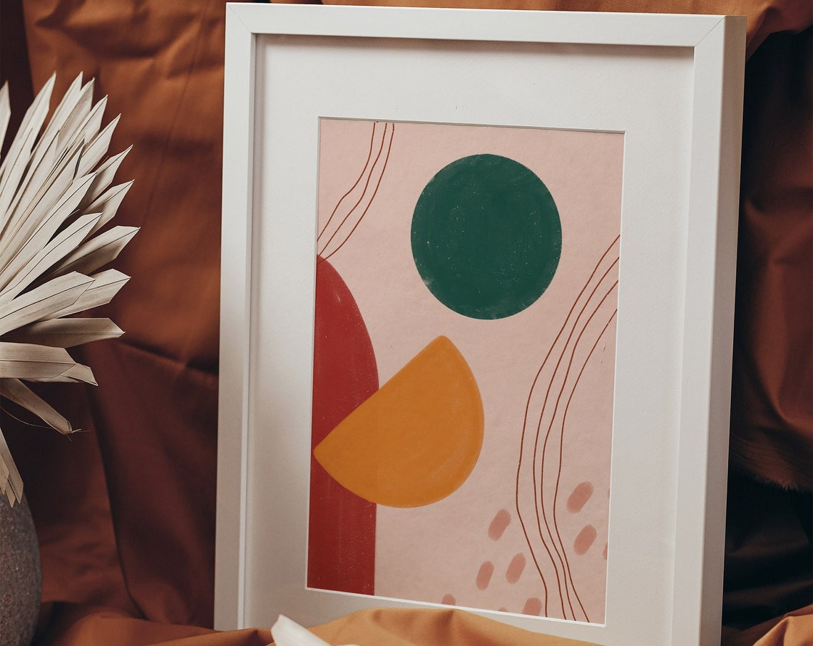 Green Circle Orange Half Moon Earthy Modern Abstract Decor Poster - Image 3