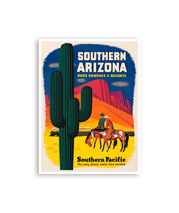 Arizona Travel Poster Southern Pacific Art Cowboy Print Xr3891a