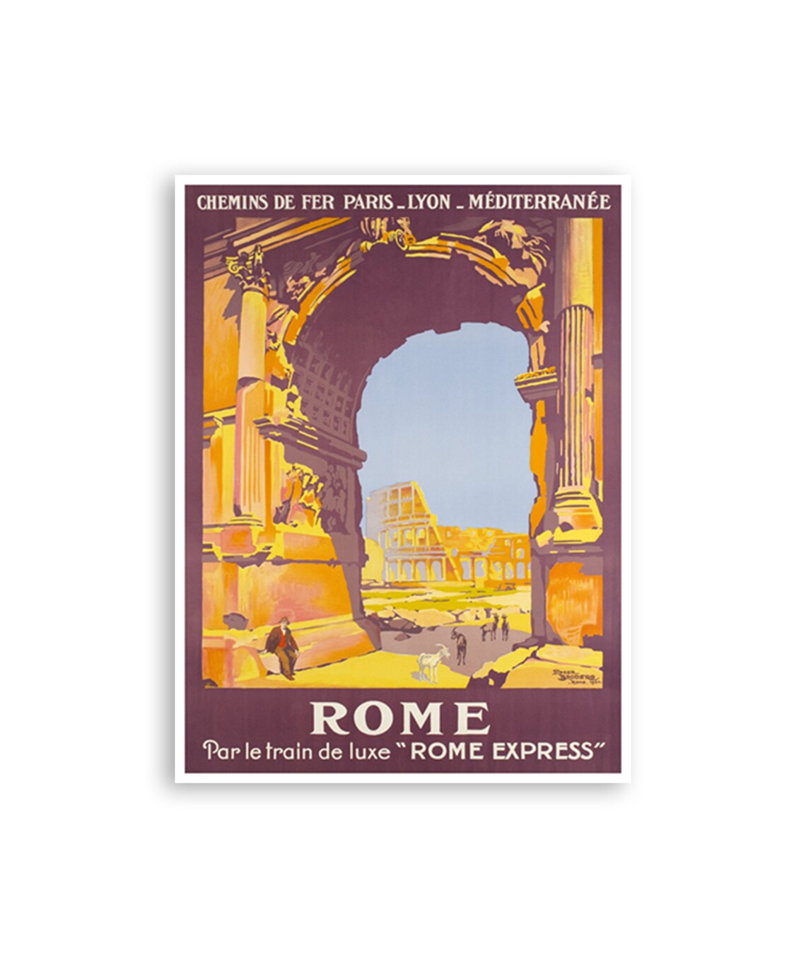 Rome Express Luxury Train Arch Colosseum Vintage Travel Poster