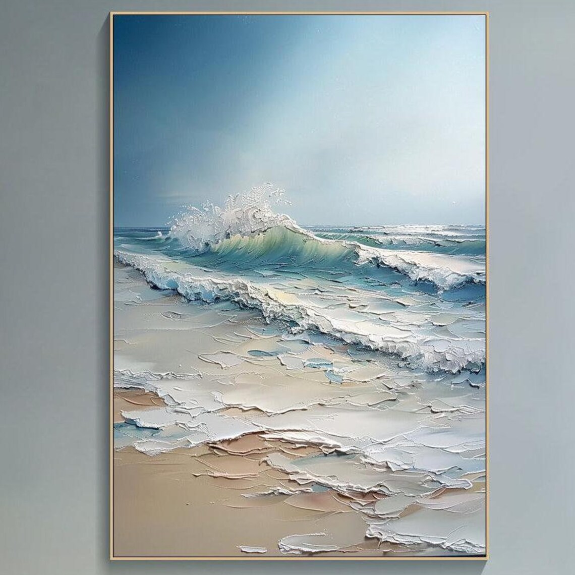 Blue Ocean Wave Impasto Art Print, Minimalist