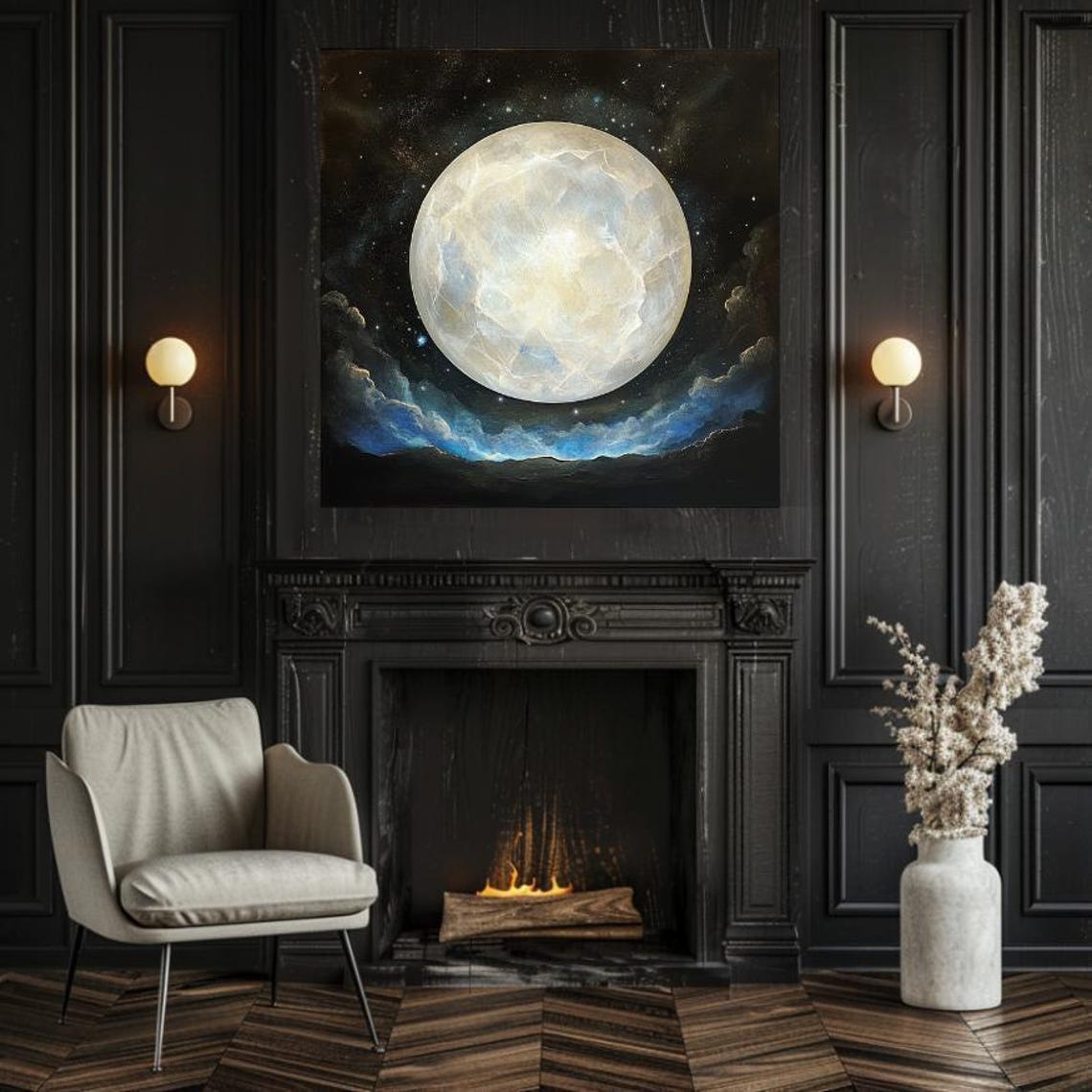 Giant Full Moon Rising Over Blue Clouds Dark Starry Night Poster - Image 2