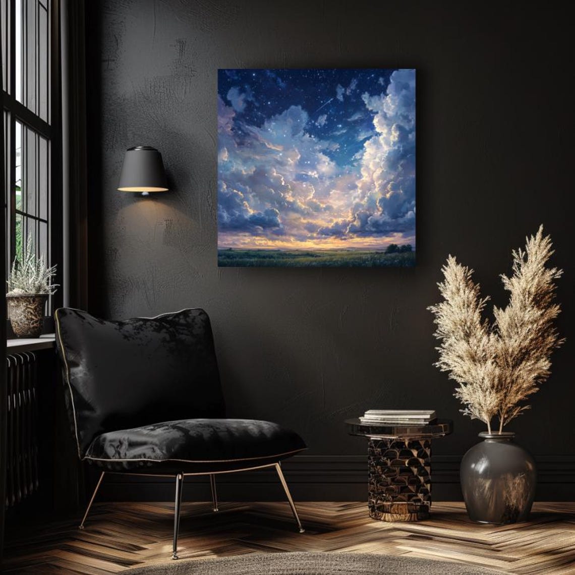 Dramatic Starry Night Clouds with Shooting Star Field Sky Art Poster - Image 4