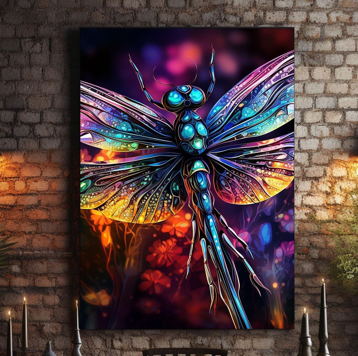 Iridescent Psychedelic Dragonfly Art, Boho Decor