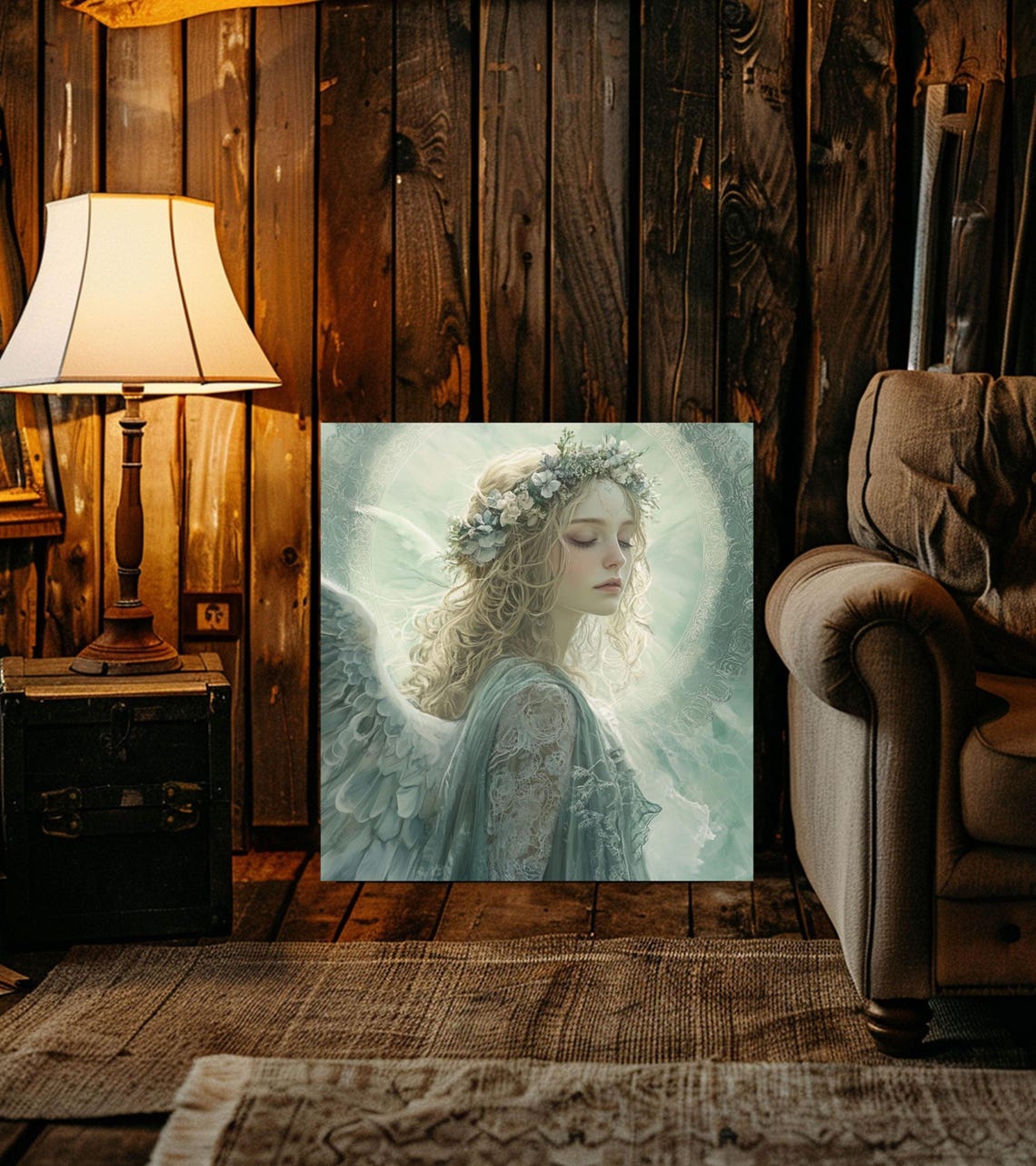 Ethereal Winged Angel In Flower Crown Fantasy Portrait Poster - Image 4