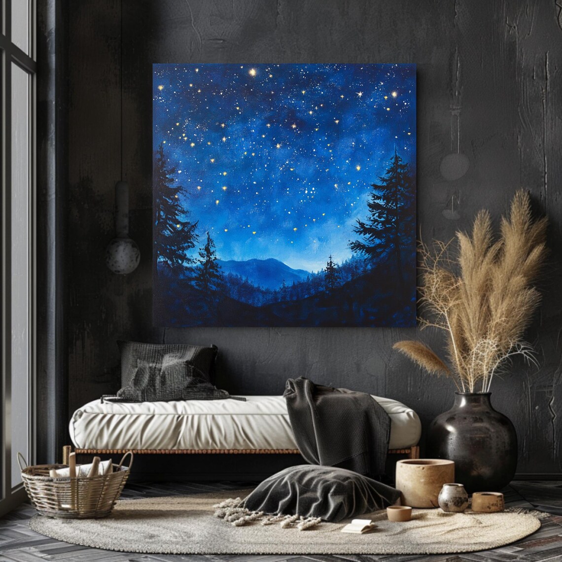 Cosmic Night Sky Art Serene Mountain Landscape Print Celestial Forest Decor Dreamy Nature Art Unique Gift Idea - Image 2