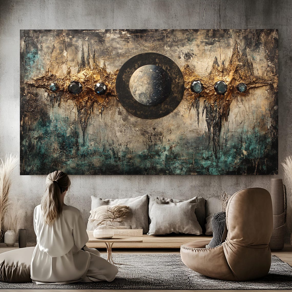 Vintage Moon Eclipse Gemstone Bronze Patina Abstract Art Poster