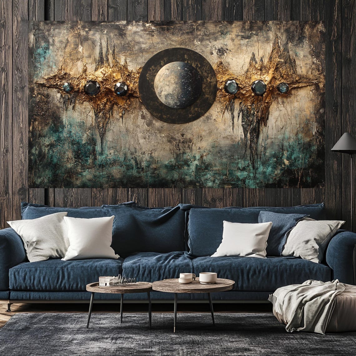 Vintage Moon Eclipse Gemstone Bronze Patina Abstract Art Poster - Image 3