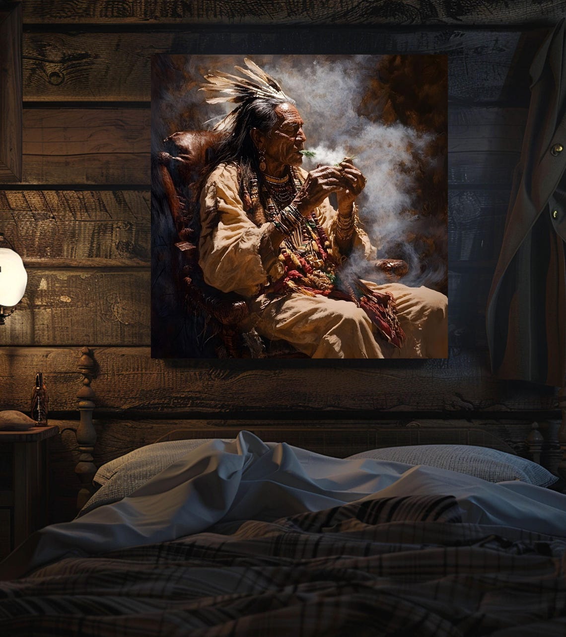 Elder Shaman Smudging Sage Portrait Native Wisdom Art Poster - Image 3