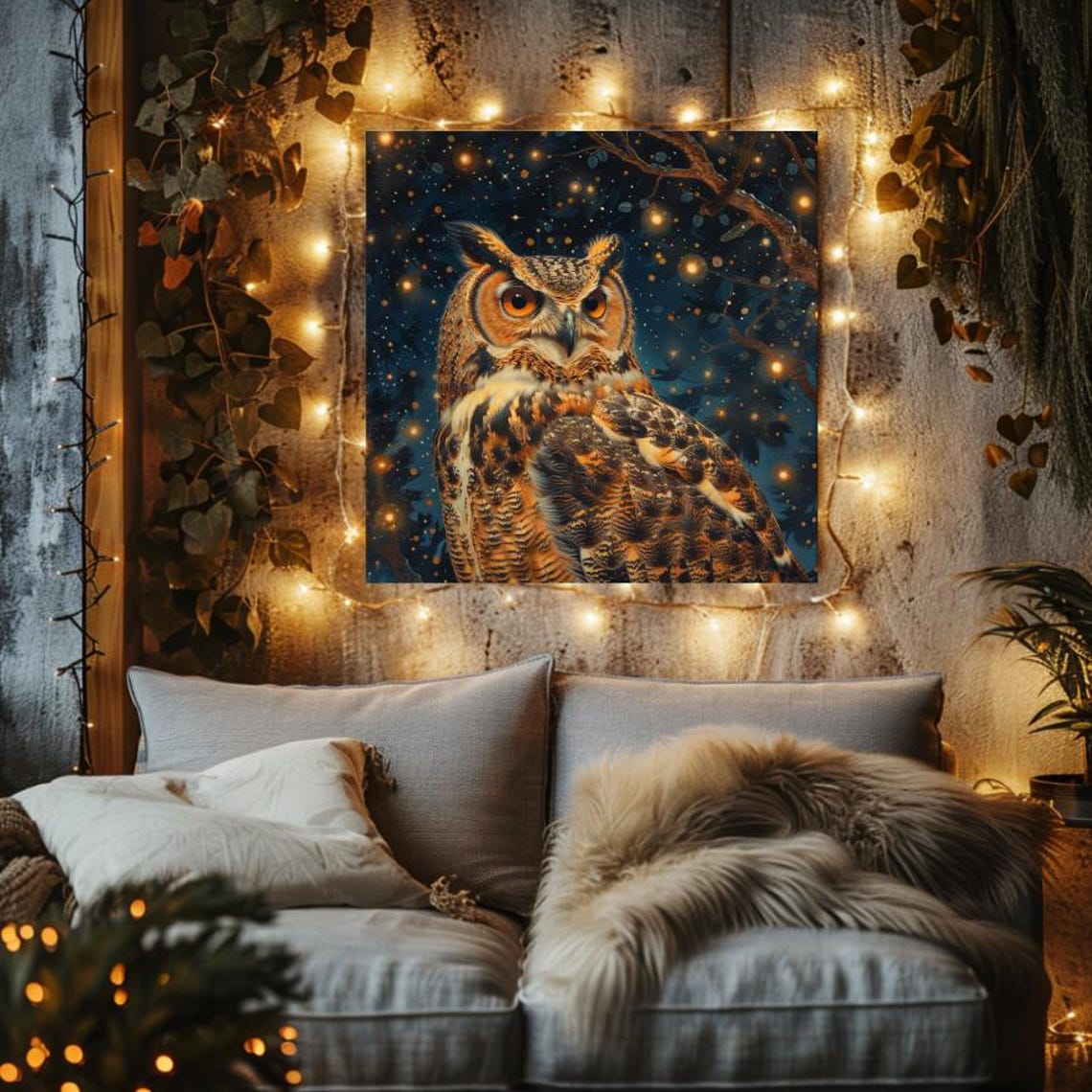 Great Horned Owl Night Sky Glowing Amber Eyes Wildlife Poster - Image 3