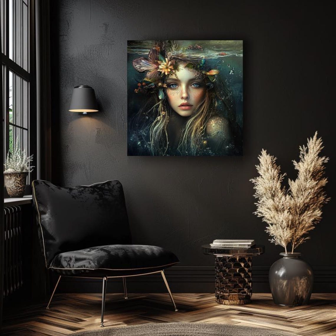 Deep Underwater Nymph With Floral Crown Dark Mystical Sea Poster - Image 3