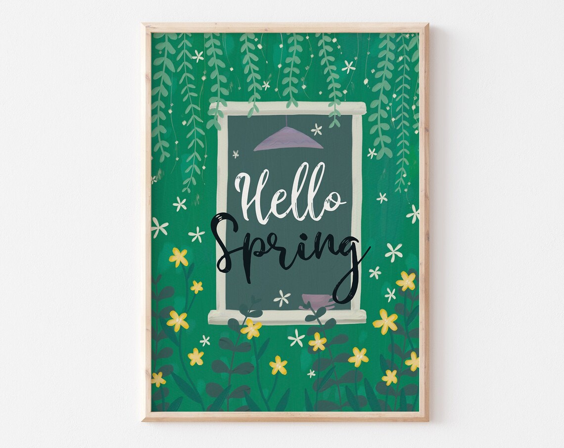 Hello Spring Illustration, Spring Wall Decor
