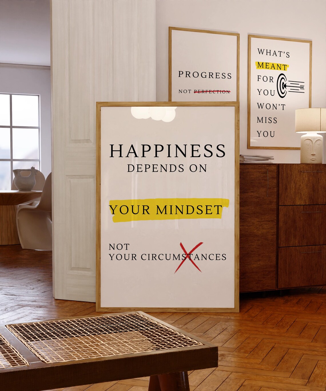 Happiness Mindset Motivational Quote, Office Decor