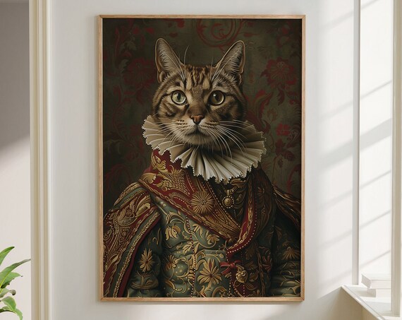 Royal Tabby Cat Renaissance Portrait Vintage Animal Wall Art