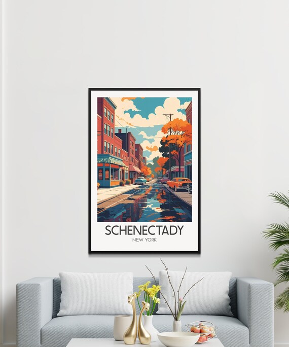Schenectady New York Retro Street Autumn Vintage City Poster