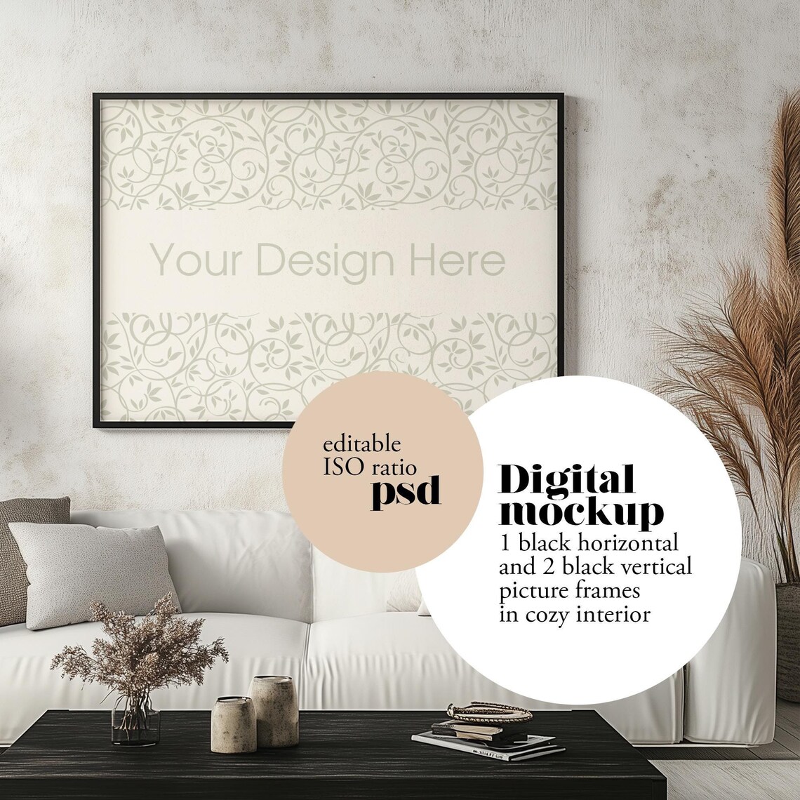 Iso Wall Art Display Mockup, Cozy Interior Wall