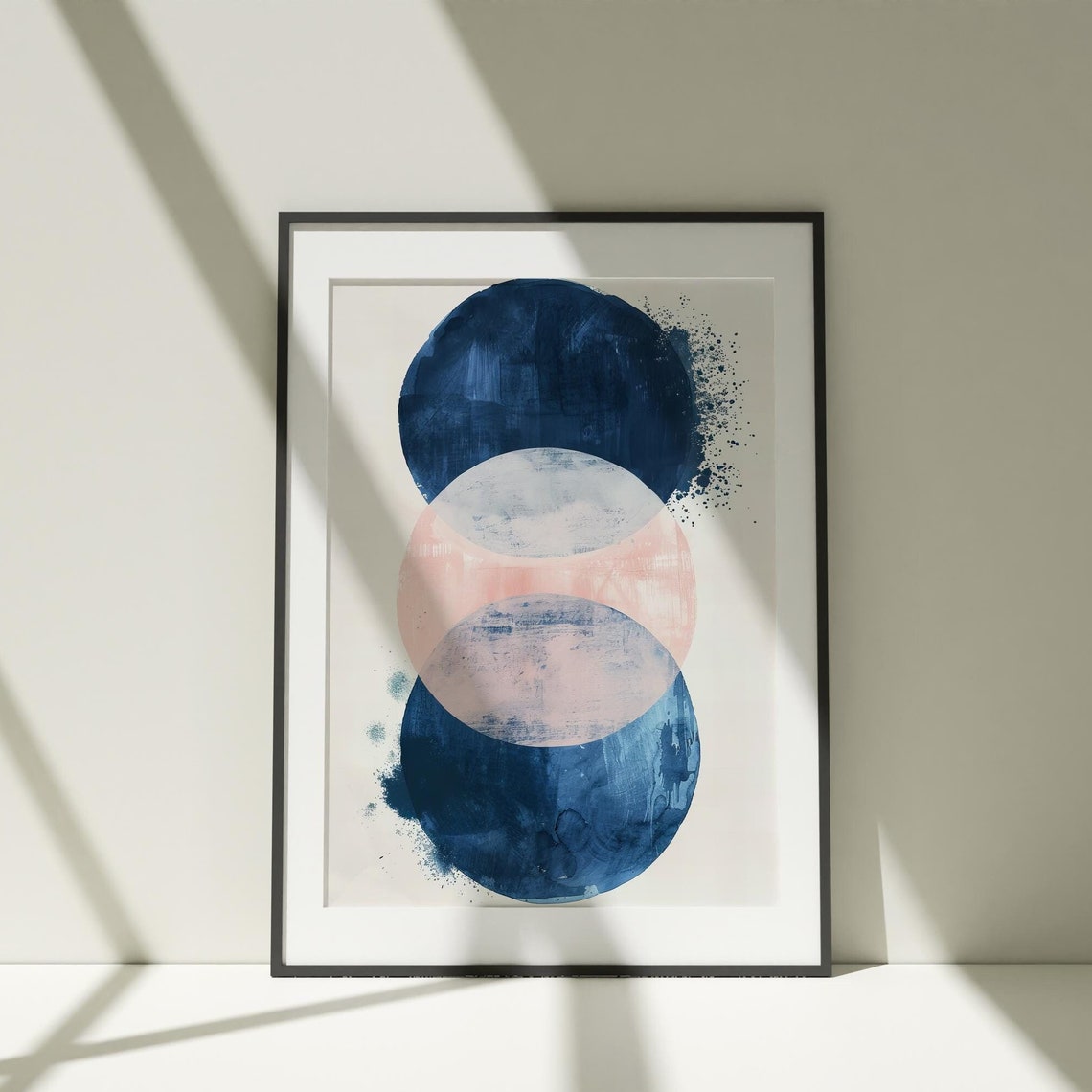 Navy and Blush Overlapping Circles Abstract Watercolor Art Print