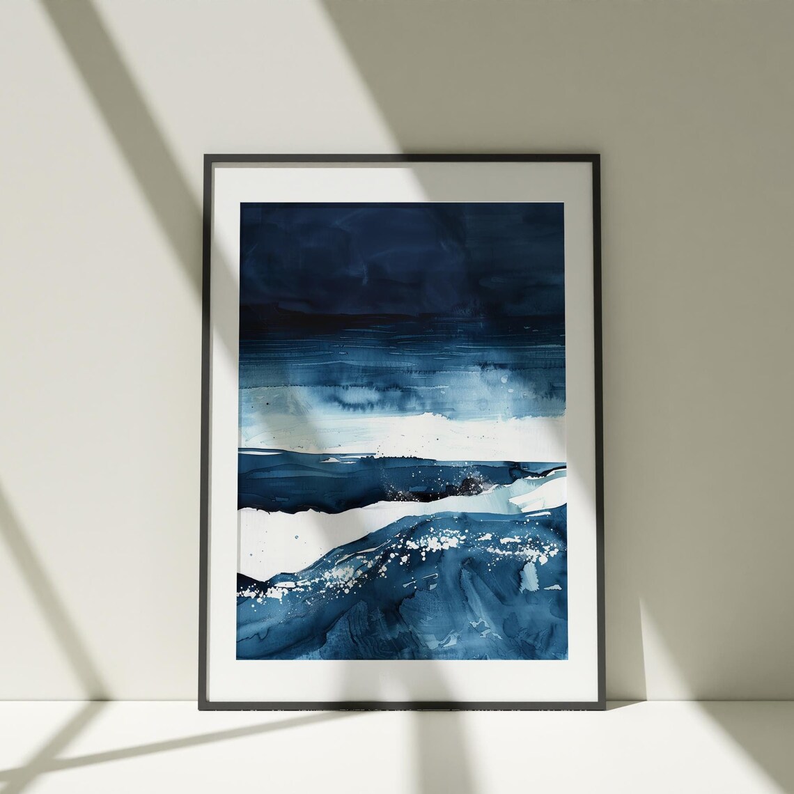 Abstract Indigo Watercolor Waves Navy Ocean Stripes Art Poster