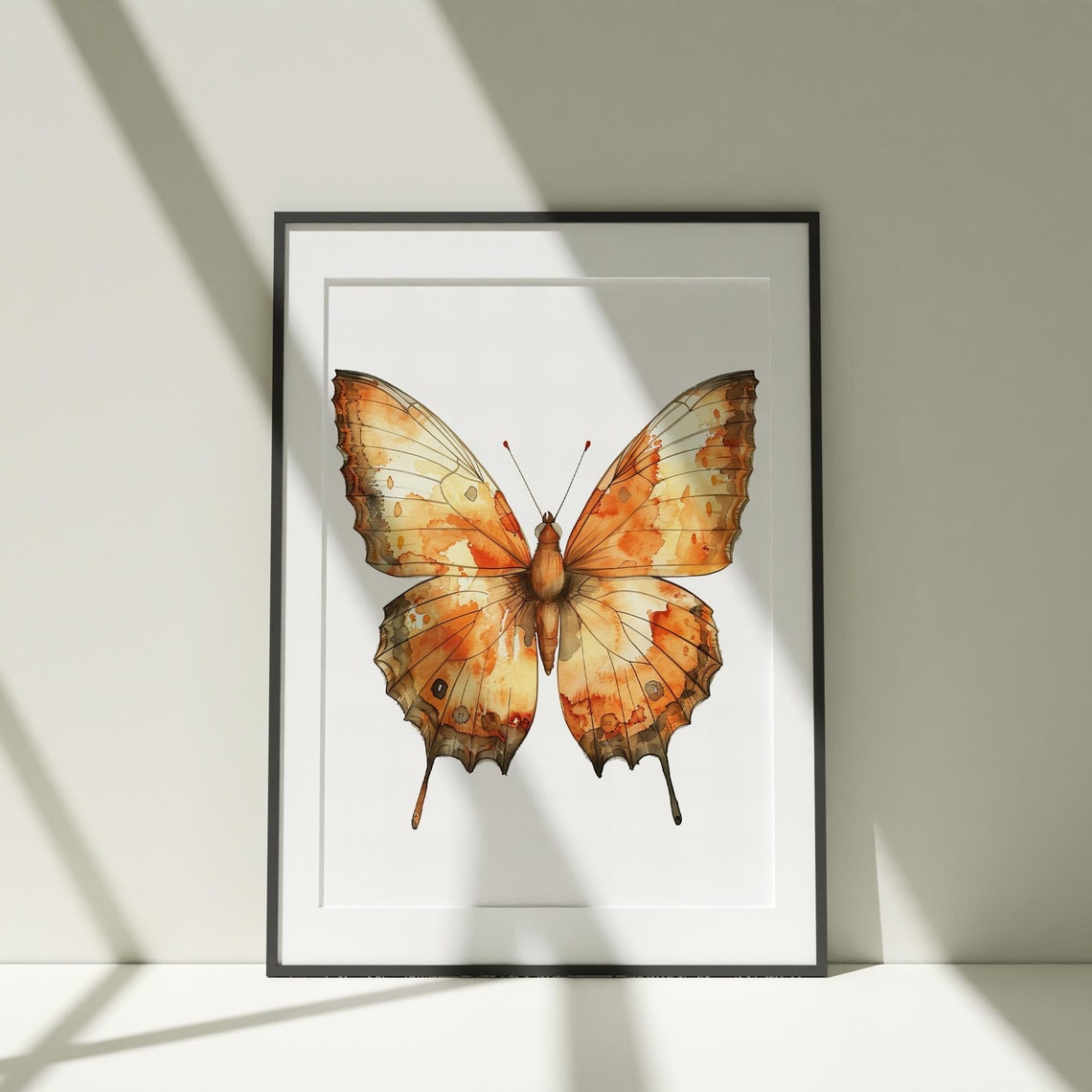 Orange Butterfly Watercolor Single Specimen Botanical Art Poster