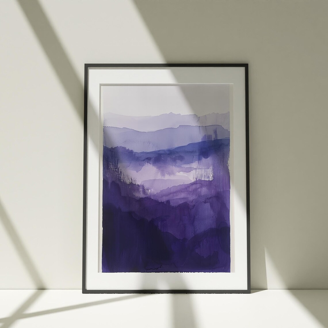 Purple Mountain Ridges Abstract Watercolor Modern Minimal Art Poster