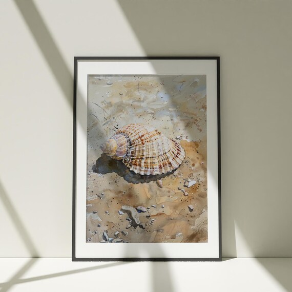 Seashell Beach Sand Watercolor Coastal Shell Still Art Poster