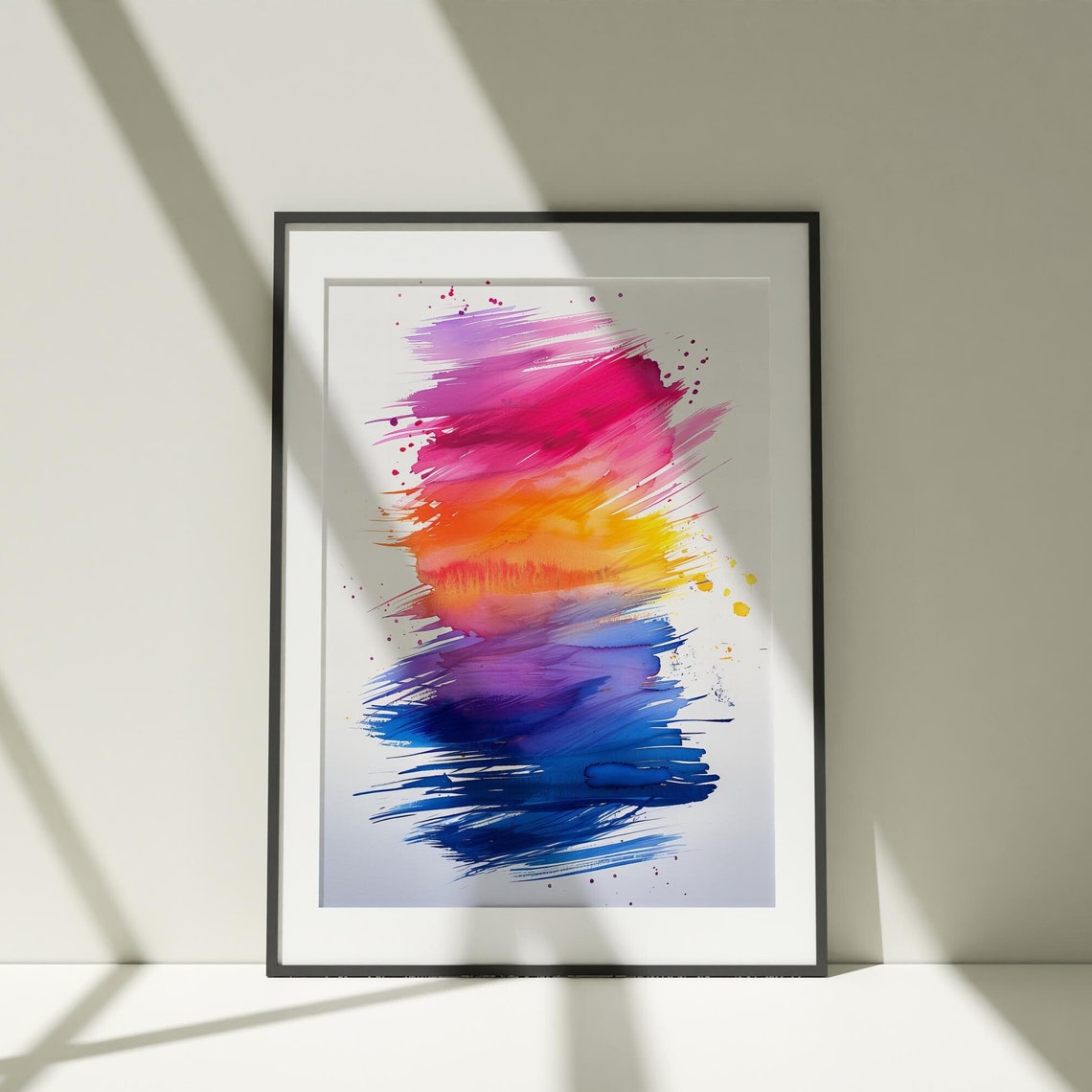 Brushstroke Rainbow Abstract Watercolor Blue Pink Art Poster