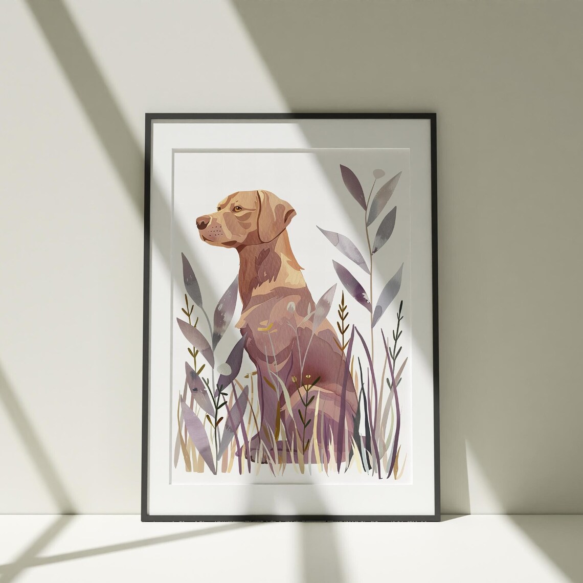 Brown Dog Watercolor Illustration Among Tall Grass Animal Art Poster