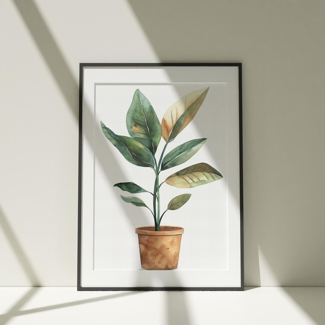 Potted Plant Watercolor Terracotta Pot Botanical Leaf Art Poster