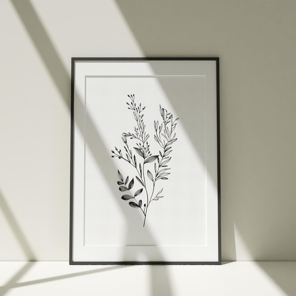 Minimalist Botanical Line Art Black White Sprig Drawing Poster