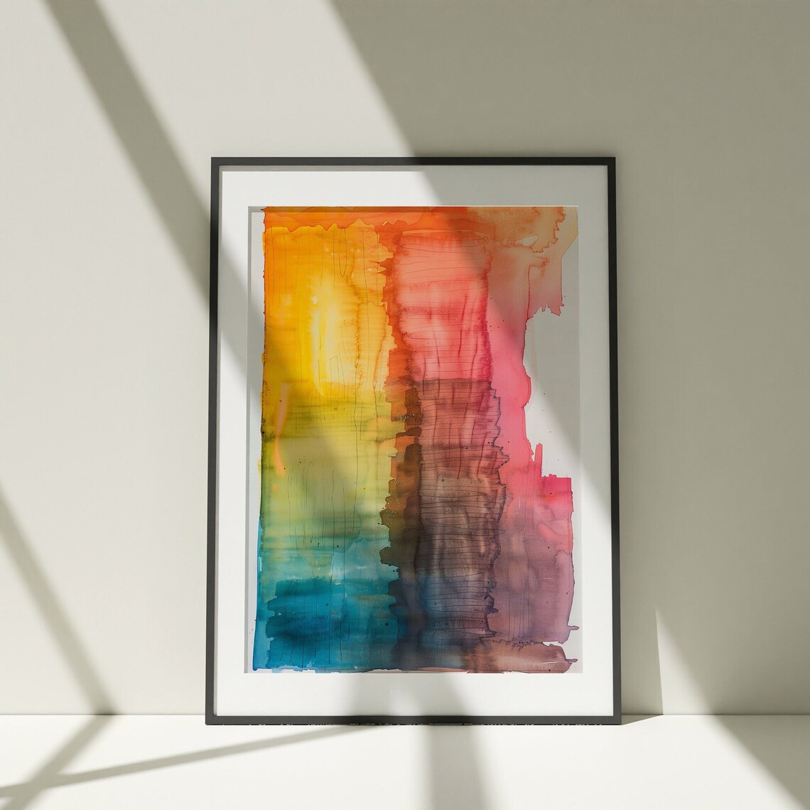 Abstract Coral Teal Watercolor Wash Modern Minimal Art Poster