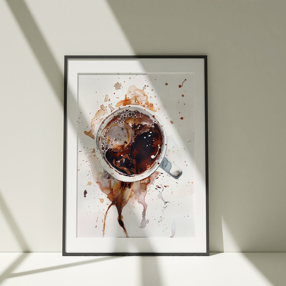 Black Coffee Overhead Watercolor Artistic Splash Modern Art Poster