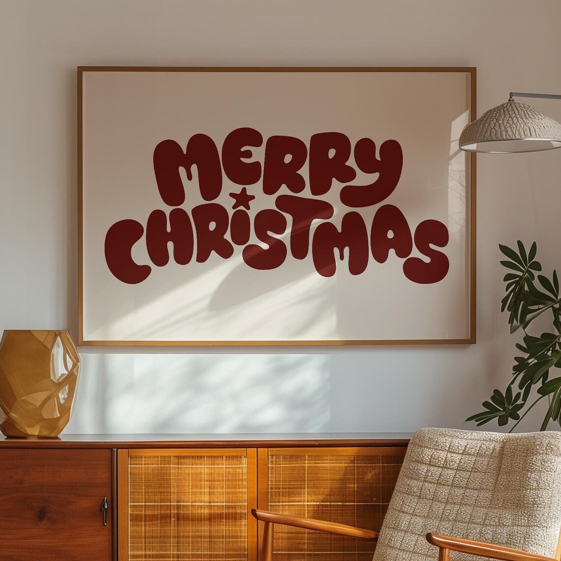 Retro Merry Christmas Bubble Letter Cream Minimalist Holiday Poster