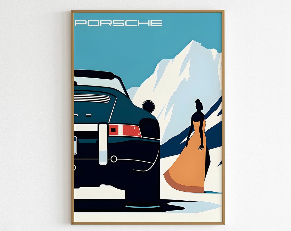 Porsche 911 Rear View Alpine Snow Mountain Lady Dress Poster