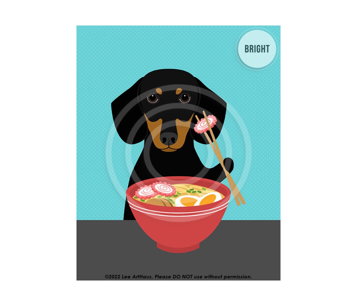 Black And Tan Dachshund Eating Ramen Noodles Funny Dog Food Poster