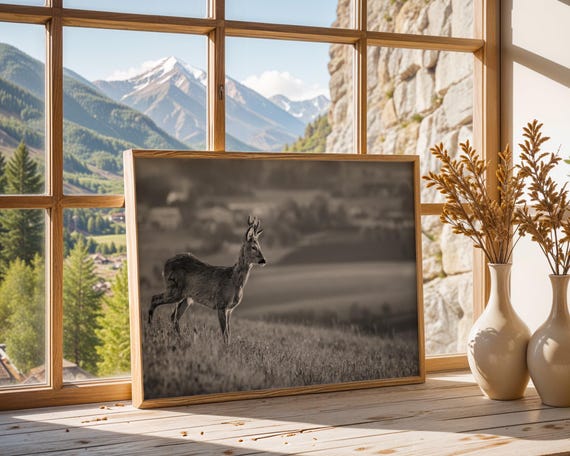 Elegant Roe Deer Fine Art Photography In Black White 5 Wall Prints