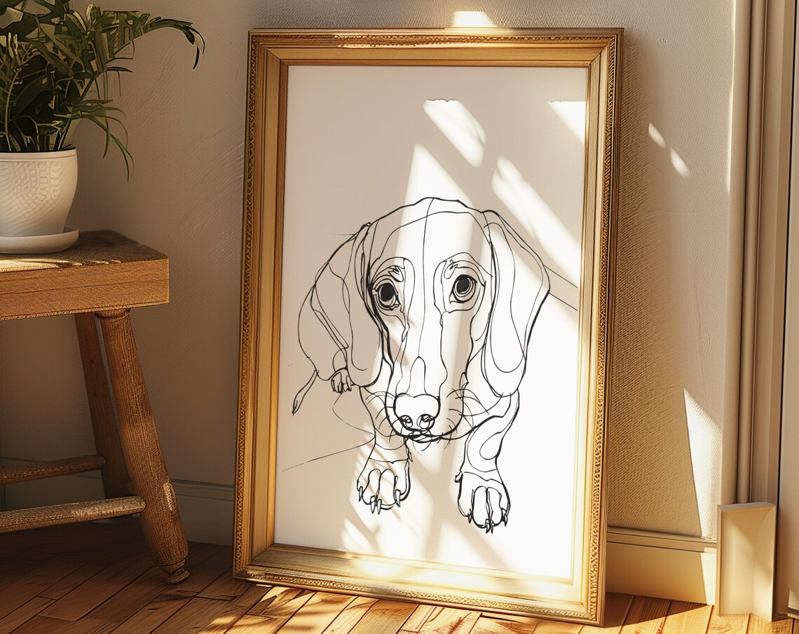 Dachshund Front View Bold Quirky Line Drawing Portrait Art Poster