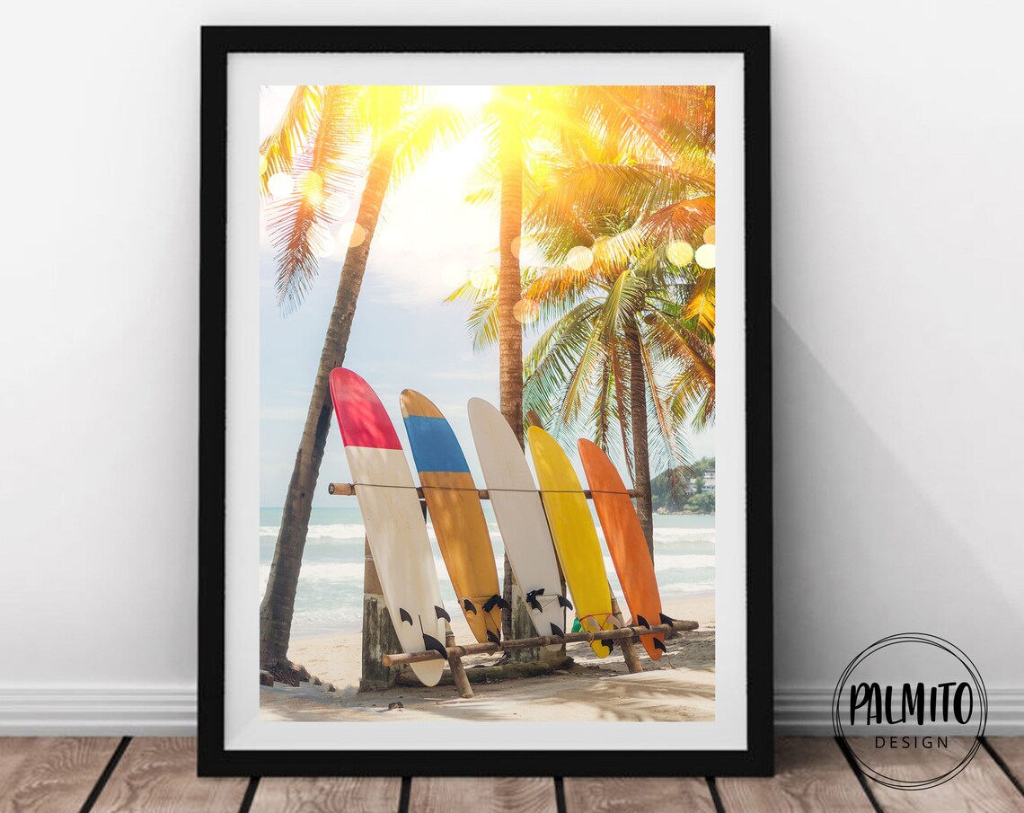 Beach Surfboards Poster, Retro Beach Modern Decor