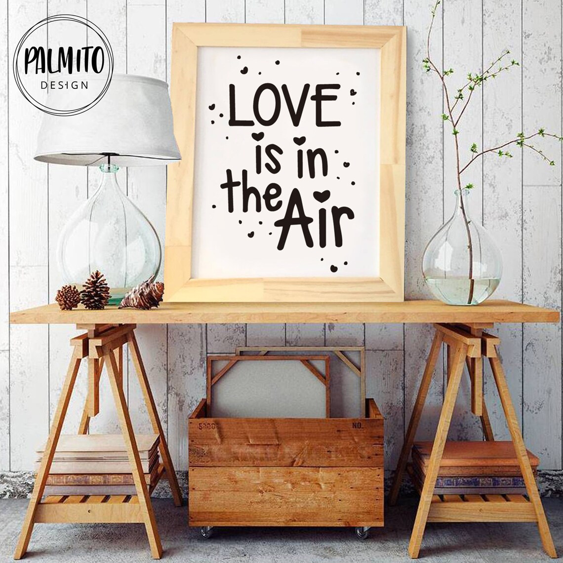 Love Is In The Air Black And White Hand Lettered Hearts Quote Poster - Image 2
