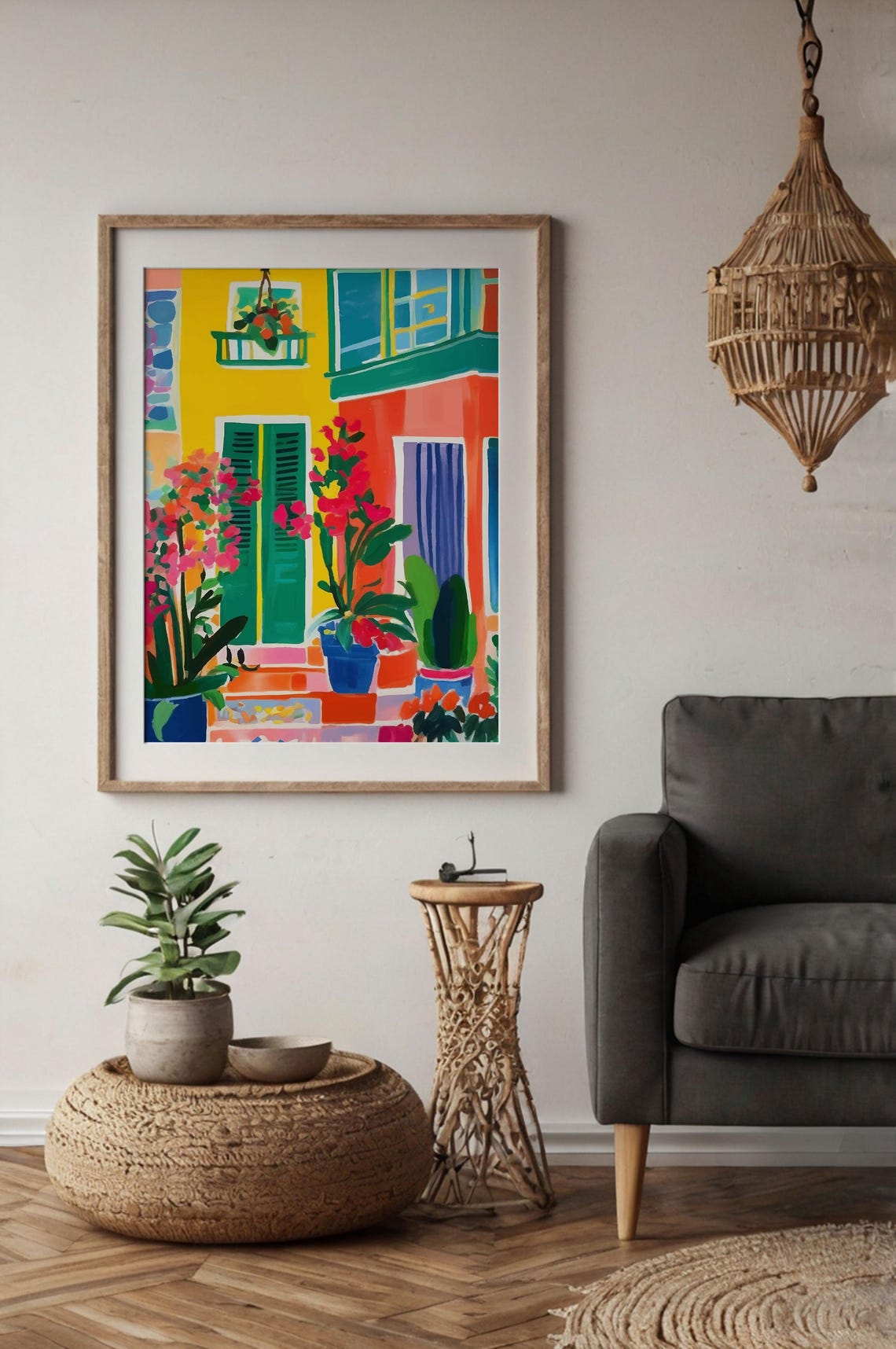 Vibrant Colorful Doorway with Flowering Plants Facade Art Poster - Image 4