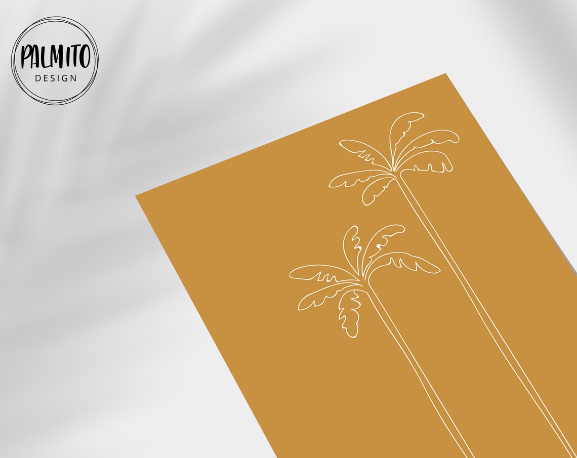 Palm Tree Line Art Mustard Boho Wall Decor Beach Line Drawing Simple Modern Palm Trees Poster Tropical Yellow Print Palms Art - Image 2
