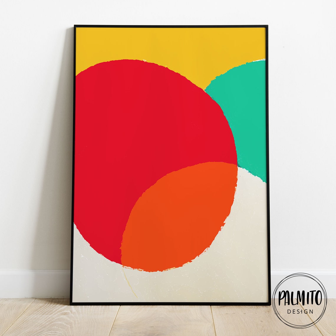 Bold Geometric Red Teal Mustard Abstract Color Block Wall Poster - Image 2