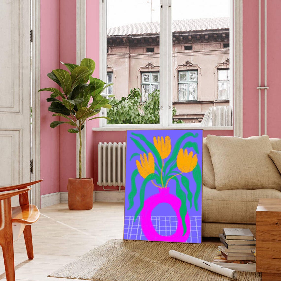 Neon Pop Art Tulip Vase Still Life Botanical Statement Poster - Image 4